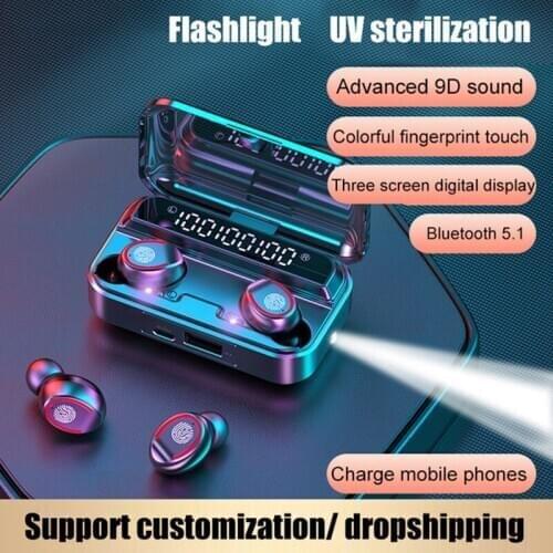 New Bluetooth 5.1 Wireless TWS Earphones with Microphone Sport Headphones Touch Control Waterproof Earbuds Mini Flashlight