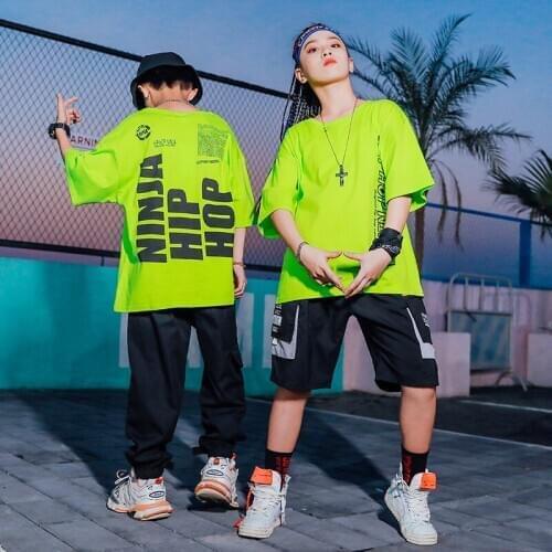 Boys Hip Hop Clothing Kids Jazz Street Wear Green Sweatshirt Loose Hip Hop Dance Outfit Black Pants Stage Clothes Rave Festival