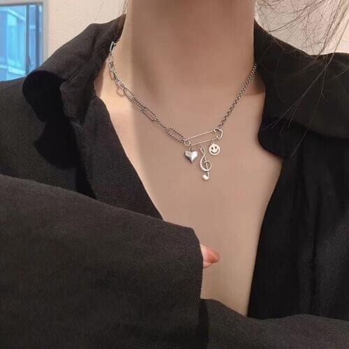 S925 Sterling Silver Thai Silver Jewelry with Retro Adjustable Fashion Face Lovely Necklace Hip Hop Clavicle Chain for Female