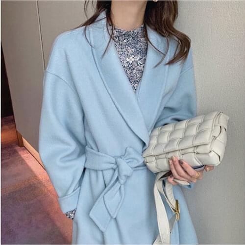 Heydress 2020 Women Winter Warm Solid Woolen Coats Ladys Loose Casual Sashes Long Sleeve Korean Streetwears Female Outerwears
