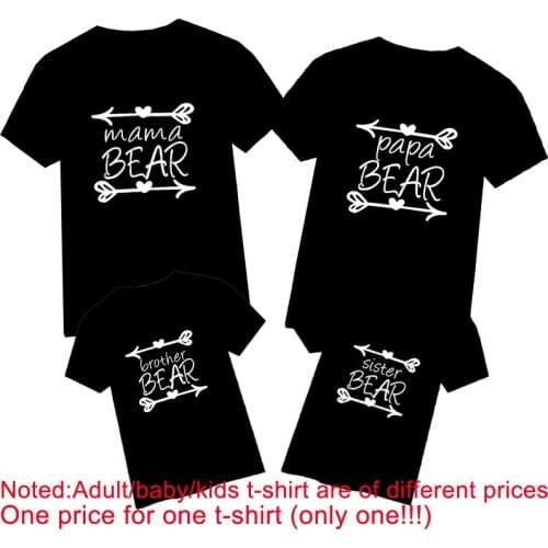 Papa Mama Sister Brother Bear Family Matching Clothes Outfits Cotton Dad Daughter Son TShirt Daddy Baby Girl Boy Tshirt Clothes
