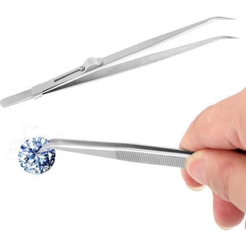 Industrial Tweezers for Jewelry Electronic Slide Lock Adjustable Tweezers Anti Static Curved Tip Stainless Steel Presicion