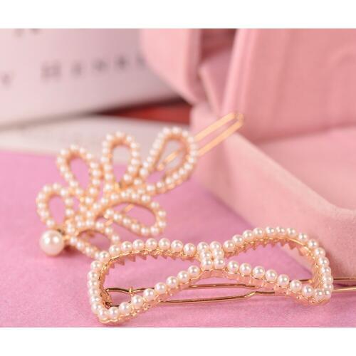 Hollow Full Small Simulated Pearl Bow Crown Heart Star Golden Barrettes Hair Clips Hair Jewelry Accessories for Women