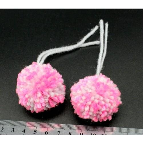 70pcs POMS - hand made Yarn Pom Poms - Medium 45mm with 2 threads tail - Pink and light grey Multi mix
