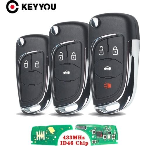 KEYYOU 433Mhz Modified Flip Remote Key ID46 Chip For Chevrolet Cruze Malibu Aveo 2/3/4 Buttons Car Control Key Fob HU100 Blade