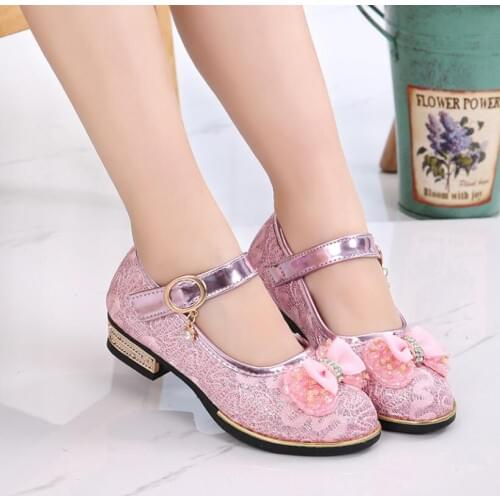 Spring Children Shoes Girls High Heel Princess Dance Sandals Kids Shoes Glitter Leather Fashion Girls Party Dress Wedding Shoes