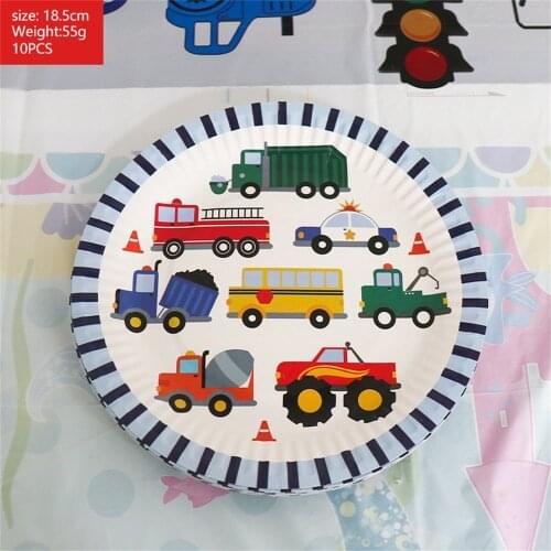 Engineering Vehicle Theme Disposable Tableware Birthday Party Supplies Cartoons Car Birthday Party Decorations Kids Plates Cups