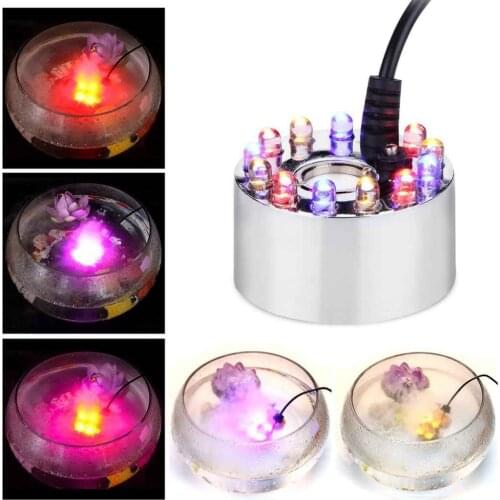 Sprayers EU Silver Quiet Water Shortage Protection 12 LED Mist Maker Fogger Fountain Pond Fog Atomizer Air Humidifier Aquarium