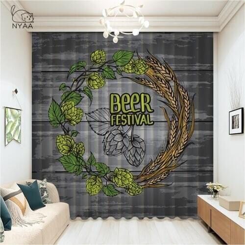 Vintage Pub Poster Design White Curtains Salon Hotel Beer Window Curtains Office Printed Curtains Bedroom Bebe Micro Shading
