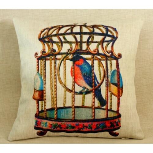 45x45cm Vintage Cotton Linen Chevron Cushion Cover Vintage Bird Cage Pillow Case Home Decorative Textile