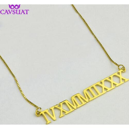 Customized Roman Numeral Necklace Box Chain Personalized Wedding Date Pendant Women Choker Stainless Steel Best Friend Jewelry