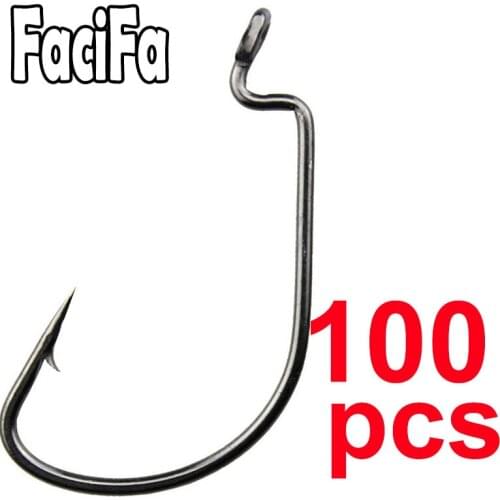 100pcs Wide Gap Worm Fishing Hooks Jig Crank Big Bass Hook Black High Carbon Steel Crank Barbed Hook for Soft Fishing Lure