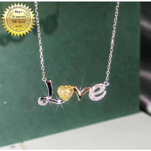 18K gold necklace natural 0.15ct yellow diamond and 0.1ct white diamonds necklace 001