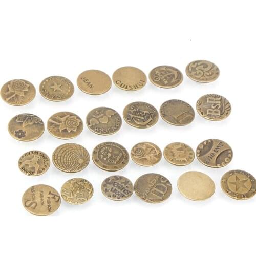 30PCS Retro Bronze Tone Round Metal Copper Buttons Snap 24 Styles Dress Jeans Pants Jackets Overalls Clothes Sewing Accessories
