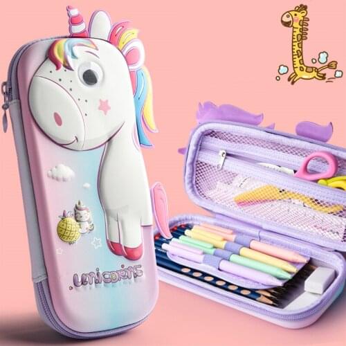 3D Kawaii Pencil Case Funny Cute Unicorn Cartoon Pencils Bag For School Multifunctional Stationery Supplies Storage Box Pouch