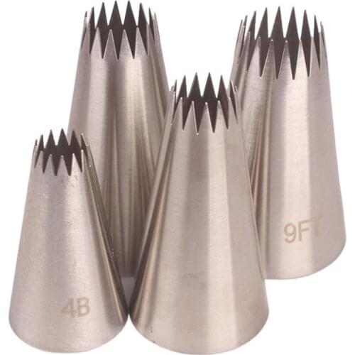 4pcs Large Size Open Star Piping Nozzle Cake Decorating Pastry Icing Tips Kitchen Cookies Tools Stainless Steel #4B #9FT