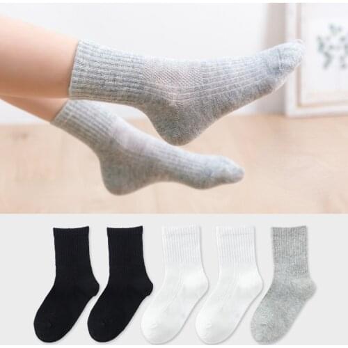 5 Pairs/ Lot Pure Colour Soft Breathable Cotton Kids School Socks Girls Boys Casual Grey Black White Sports Childrens Socks