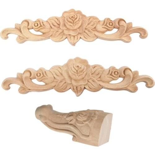 6 Pcs Decorations: 2 Pcs 20X5Cm Wood Carved Long Onlay Applique & 4 Pcs 10X6Cm Solid Wood Carved Furniture Foot Legs