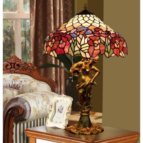 American Rural creative retro Rose Decorative alloy table lamp Tiffanys stained glass dining room bedroom bedside lamp