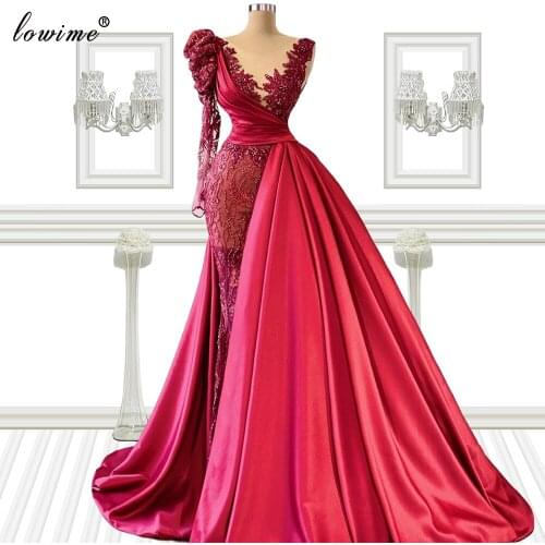 Burgundy Vintage Evening Dresses Long Sleeves Beads Evening Gowns Mermaid Red Carpet Runaway Dresses Turkish Couture Robe Femme