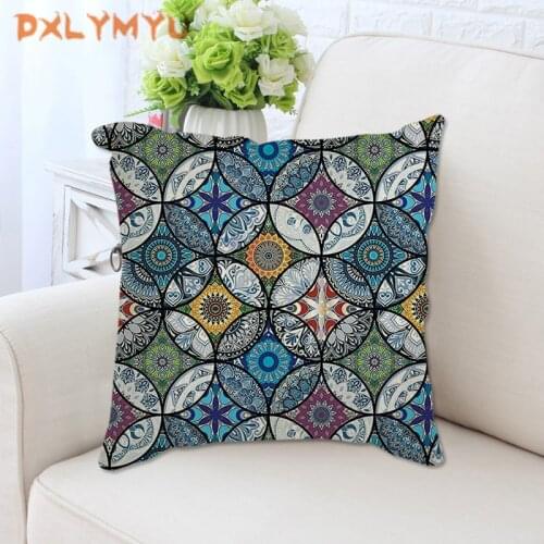 Decorative Bohemian Geometric Circle Print Cushion Throw Pillow Back Cushion Square Pillowcase 18 x 18 inches 45 x 45 cm