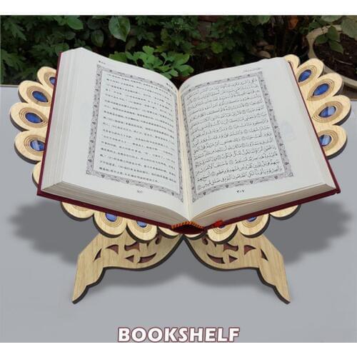 Quran Muslim Wooden Book Stand Holder Decorative Shelf Removable Ramadan Allah Islamic Gift Handmade Wood Book Decor