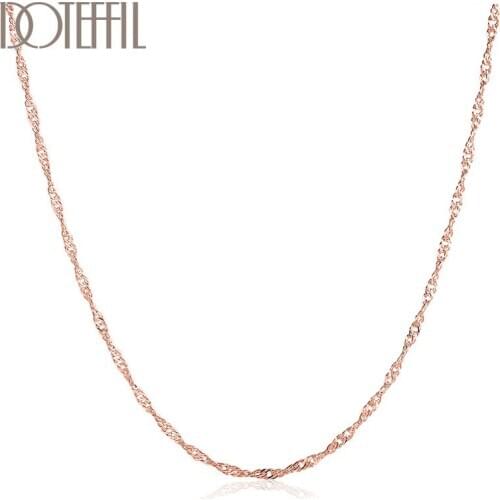 DOTEFFIL 925 Sterling Silver Rose Gold 18 Inches Water Wave Chain Necklace For Women Man Fashion Wedding Party Charm Jewelry