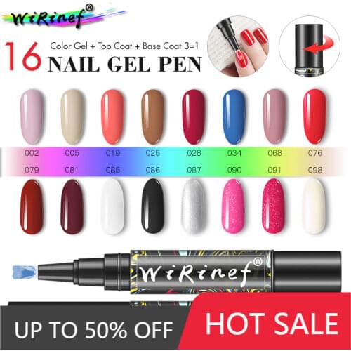 WiRinef 16 Gel Nail Varnish Pen Glitter One Step Nail Art Manicuret Gel Polish Lacquer Colors 3 In 1 Easy To Use UV Gel Lacquer