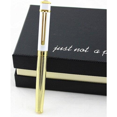 Luxury diamond Gel pen Rollerball Pen Black Golden Business Metal Ballpoint Pens for school Golden Clip Leather Pen bag select