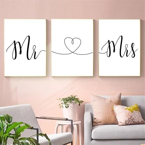 Love Phrase Mr & Mrs Canvas Painting Black White Quotes Poster And Print Modern Wall Art Pictures Living Room Home Decoration