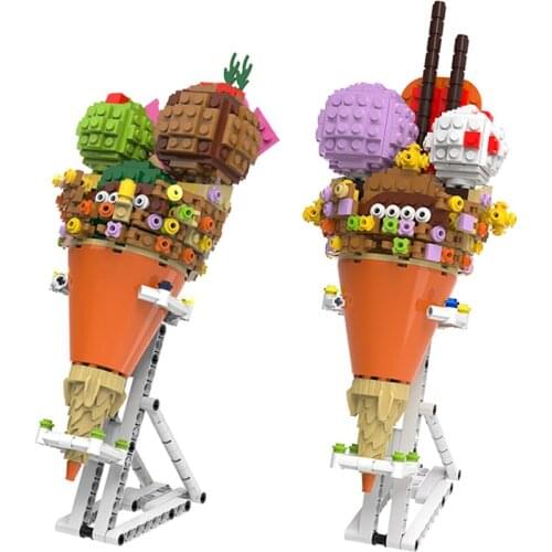 MOC Strawberry Chocolate Ice Cream Cones Wine Glass Summer Ice Cool Theme Building Blocks Snacks Bricks Model Gourmet DIY Toys