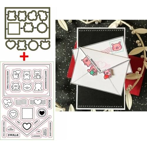 Sweet Heart Miss You Pig Time Envelope Shape Multiple Geom Metal Cutting Dies With Stamps DIY Craft Card Making Template 2020