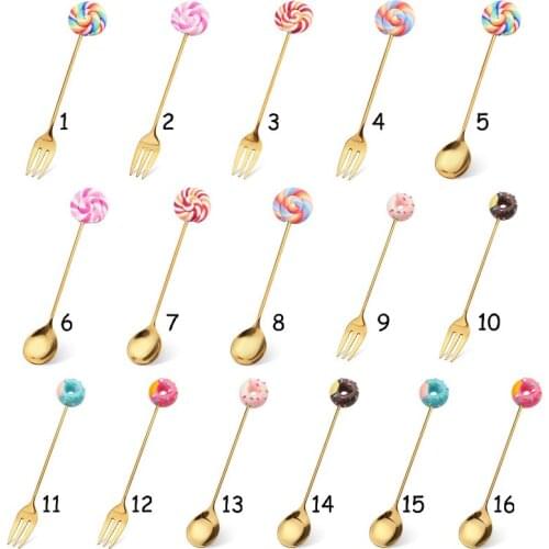 Mini Childrens Cartoon Spoon Fork Donut Coffee Spoon Dessert Spoon Fork Tea Coffee Ice Cream Tool Kitchen Tableware
