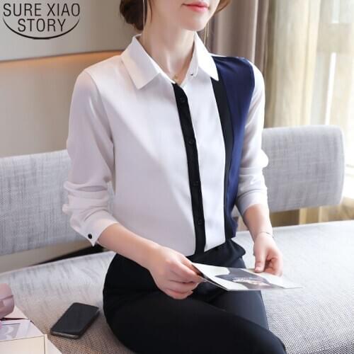 Fashion Turn-down Solid Long Sleeve Blouse Women Elegant Office Lady Shirt 2021 Autumn Chiffon Shirt Cardigan Shirts Tops 11492