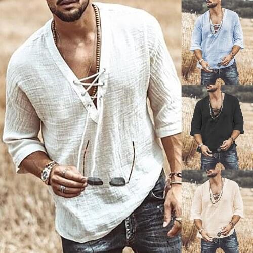 Men Solid Color Half Sleeve V Neck Hollow Out Chest Bandage T-shirt Blouse Top