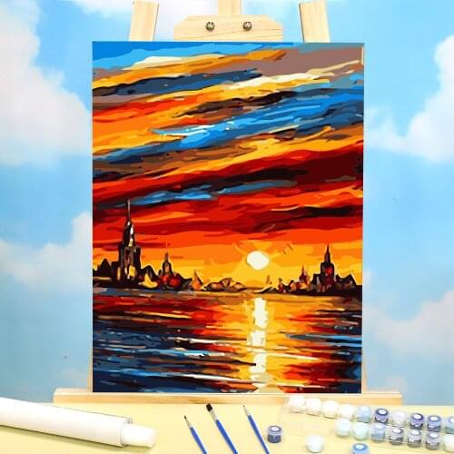 Landscape Painting By Numbers Package Oil Paints 40*50 Canvas Painting Decorative Paintings For Kids Wall Art Handiwork