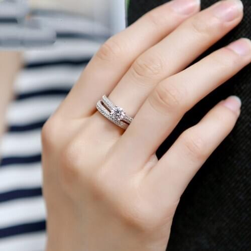 New 925 Sterling Silver Ring Two In One AAAAA Zircon Ring Wedding Ring For Woman High Jewelry Gift