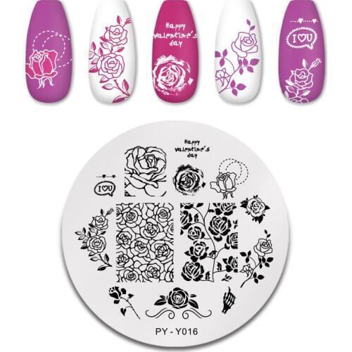 PICT You Valentines Day Nail Stamping Plates Rose Flower Design Stainless Steel Nail Art Stamp Template Design Stencil Tools