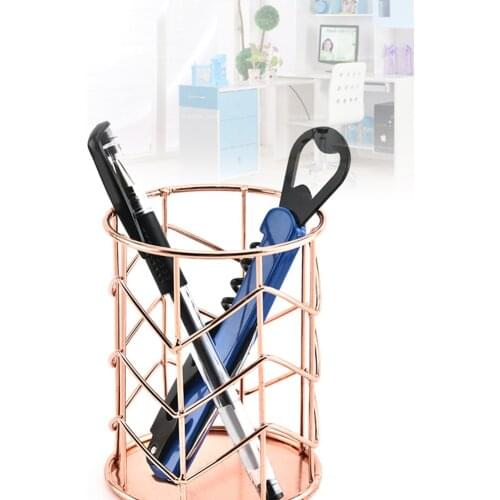Nordic Style Hollow Pen Makeup Brushes Holder Storage Box Pencil Container 10.5 x 8cm Rose Gold Pen Organizer Decoration