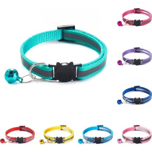 Cat Collar With Bell Fashion Reflective Pet Collar Adjustable Nylon Buckles Cat Head Pattern Pet Supplies