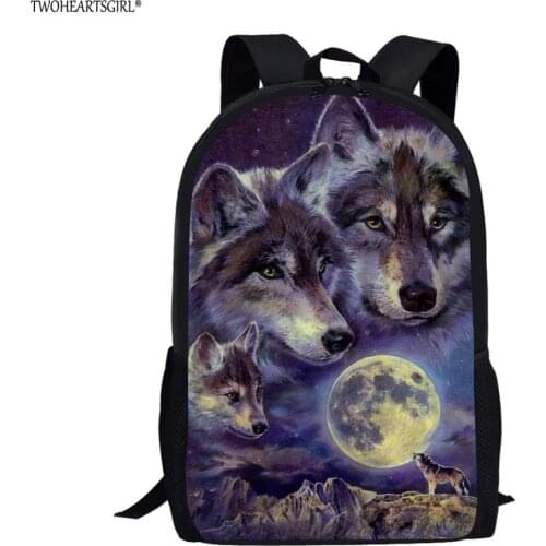 Twoheartsgirl Teen Boys Wolf Print Backpacks Cool Elementary Primary Children School Bookbags Stylish Student Kids Bagpacks