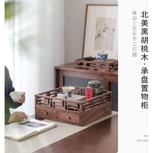 North America Black Walnut Wood Pallet Solid Wood Drawer Tea Storage Tray Tea Tray Coffee Dim Sum Plate Afternoon Tea Tray