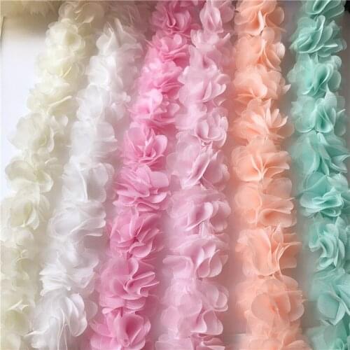3D Chiffon Flower Lace Trim Applique DIY Dress Sewing Accessories Patches For Clothing