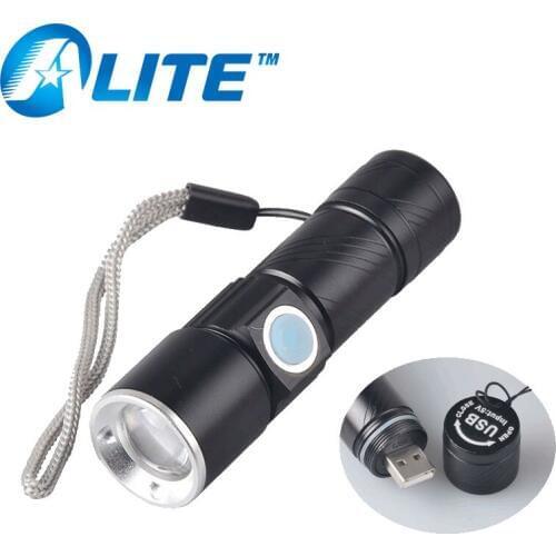 TMWT Portable Mini USB Rechargeable Torch-light Powerful Pocket 5W LED 3 Modes Zoomable Flashlight Black or Golden Optional