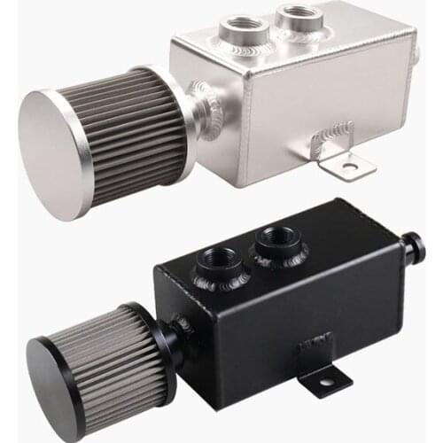 1L Universal Car Aluminum Oil Catch Can Tank Silver Black Fuel Tanks with Breather Filter Drain Tap 1LT Baffled