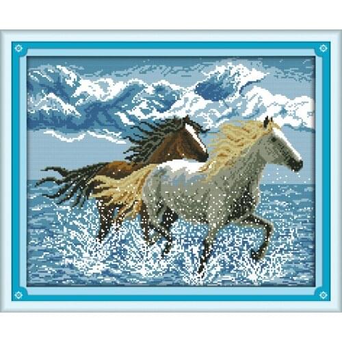 Everlasting Love Running Horses Chinese Cross Stitch Kits Ecological Cotton Stamped 14 11CT DIY Gift Wedding Decoration For Home