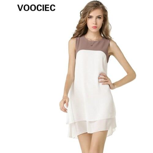 VOOCIEC 2020 New Double Chiffon Dress Irregular splicing Sleeveless fashion and simple style dresses for women
