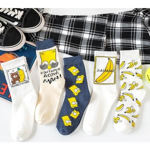 Cartoon streetwear socks white harajuku kawaii funny cute skateboard hip hop sock calcetines de la mujer woman meias mulher meia