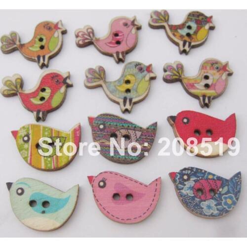 WBNOOV Randomly 200pcs bird buttons flatback decorative scrapbooking wood button