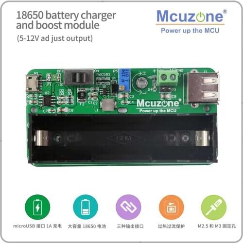18650 Battery Charger and Boost Module, 5-12V Adjust Output, Power the Arduino, LED, Router